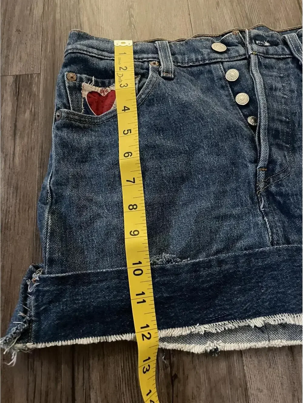 Handmade Levi’s Denim Patchwork Hearts Skirt Women's Sz 28